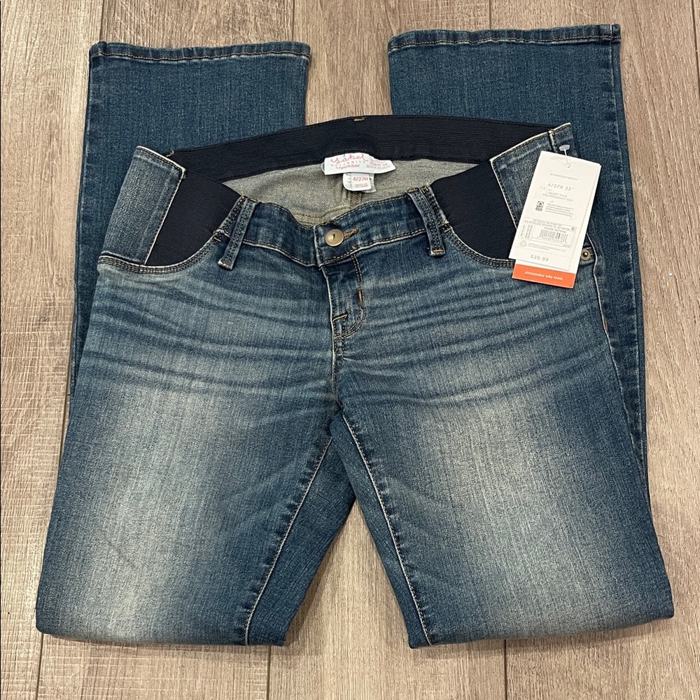Ingrid & Isabel Flare Blue Jeans Maternity Boot Cut With Expandable Waist Size 4 - Picture 4 of 9